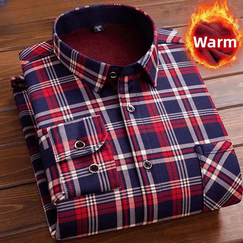 Large Size Shirt Top Autumn Winter New Casual Men\'s Fashion Long Sleeve Plaid Thick Warm Men\'s Casual High Quality Soft Shirt