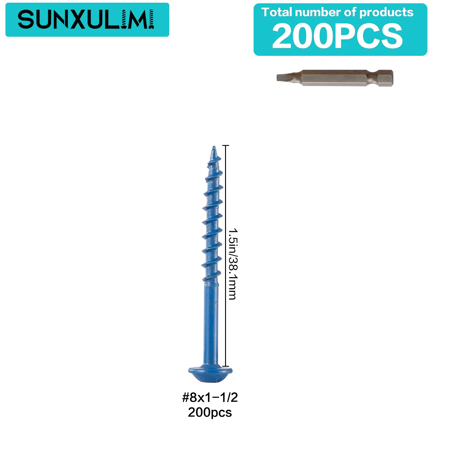 200/250/300-piece sets of #8 x 1-1/2, 8 x 1-1/4, and 8 x 1 external pocket hole screws, coarse thread, square drive, pan head, w