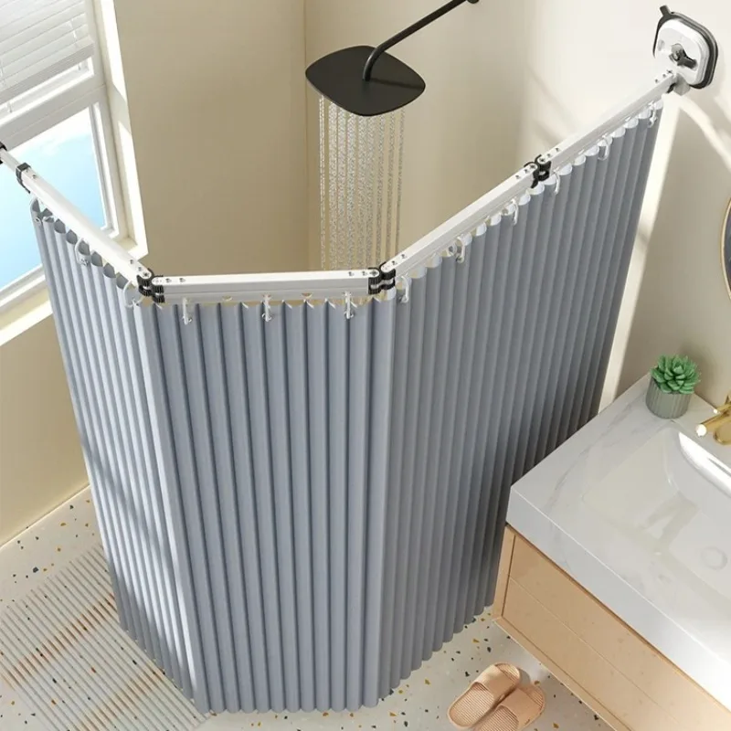 

Foldable Shower Curtain Set - Magnetic Waterproof Bathroom Partition, No Drill Tension Rod for Wet/Dry Separation Privacy