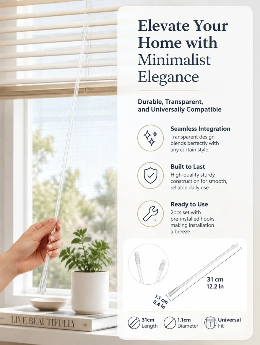 2pcs Curtain Pull Rods for Blinds & Drapes – Durable PP Blind Wand with Easy Grip, Smooth Control