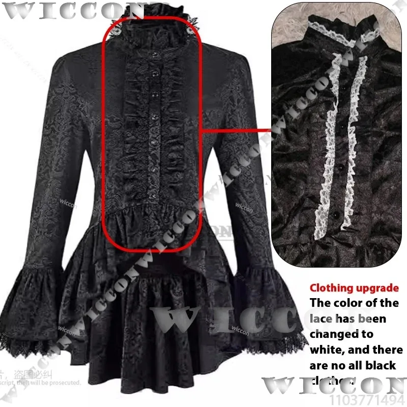 

dd12Medieval Women's Stand Collar Flared Sleeve Blouse Gothic Steampunk Top Victorian role playing vintage cosp