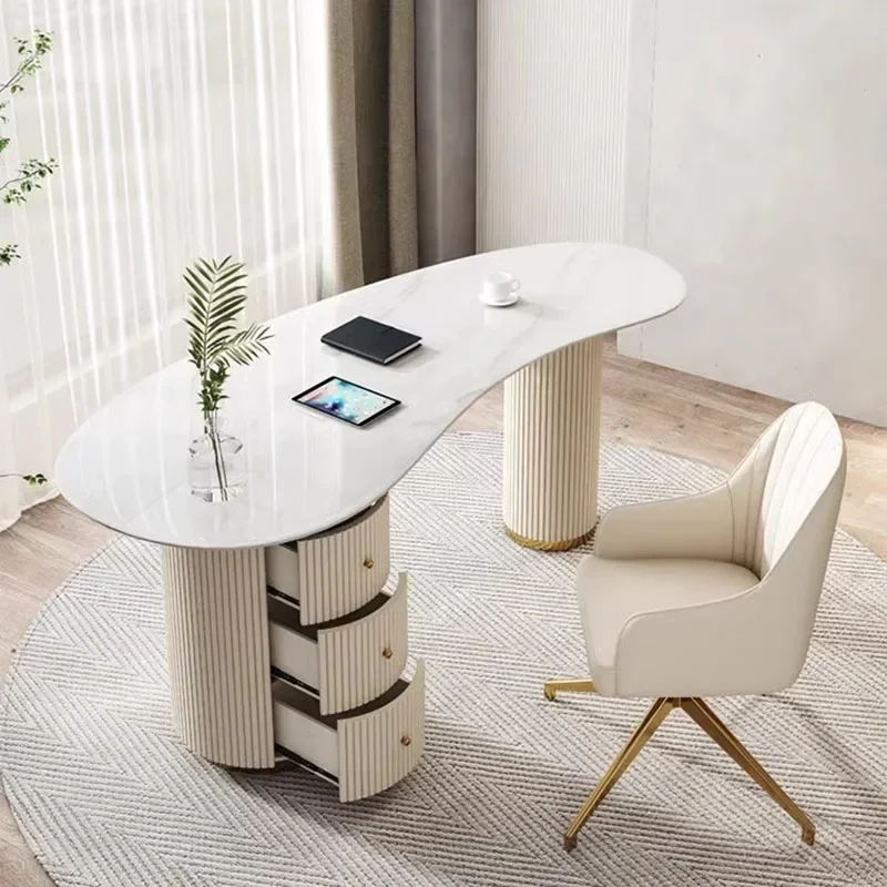 

Standing Computer Gaming Desk Organizer Table Vanity Study White Desk Accessories Reception Scrivania Legno Home Furniture