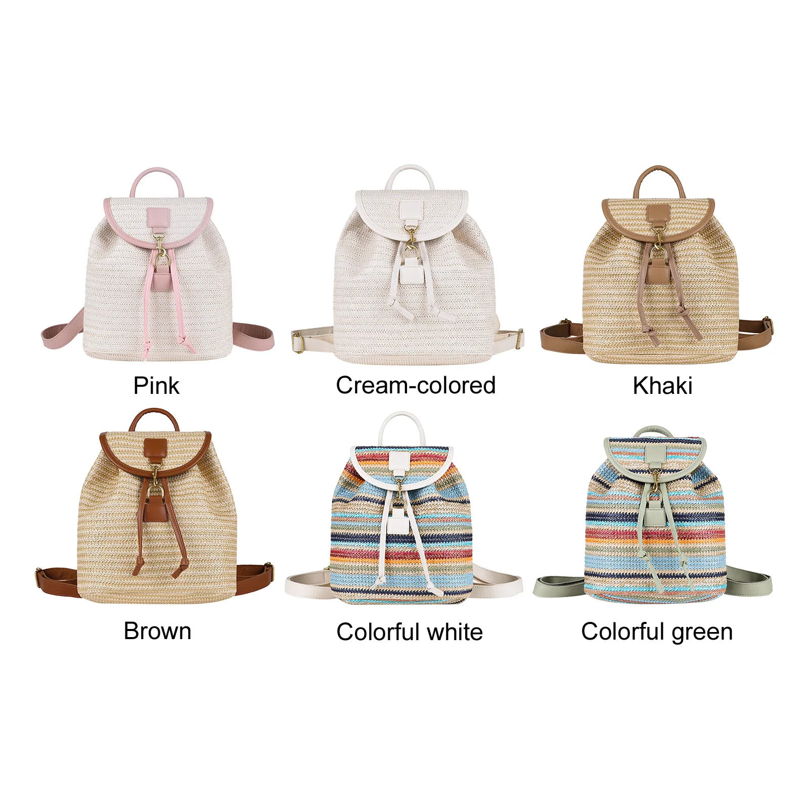 Women Striped Woven Bookbag Lightweight & Portable Schoolbags Handmade Daypack with Flap Design for Summer Vacation Travel Pool