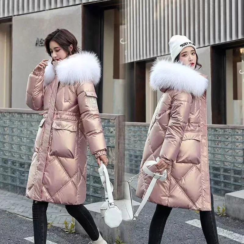 Autumn Winter Hooded Fur Collar Long Parkas Mujer Thick Warm Down Cotton Padded Jacket Women Casual Hoodies Coat Female Jacket