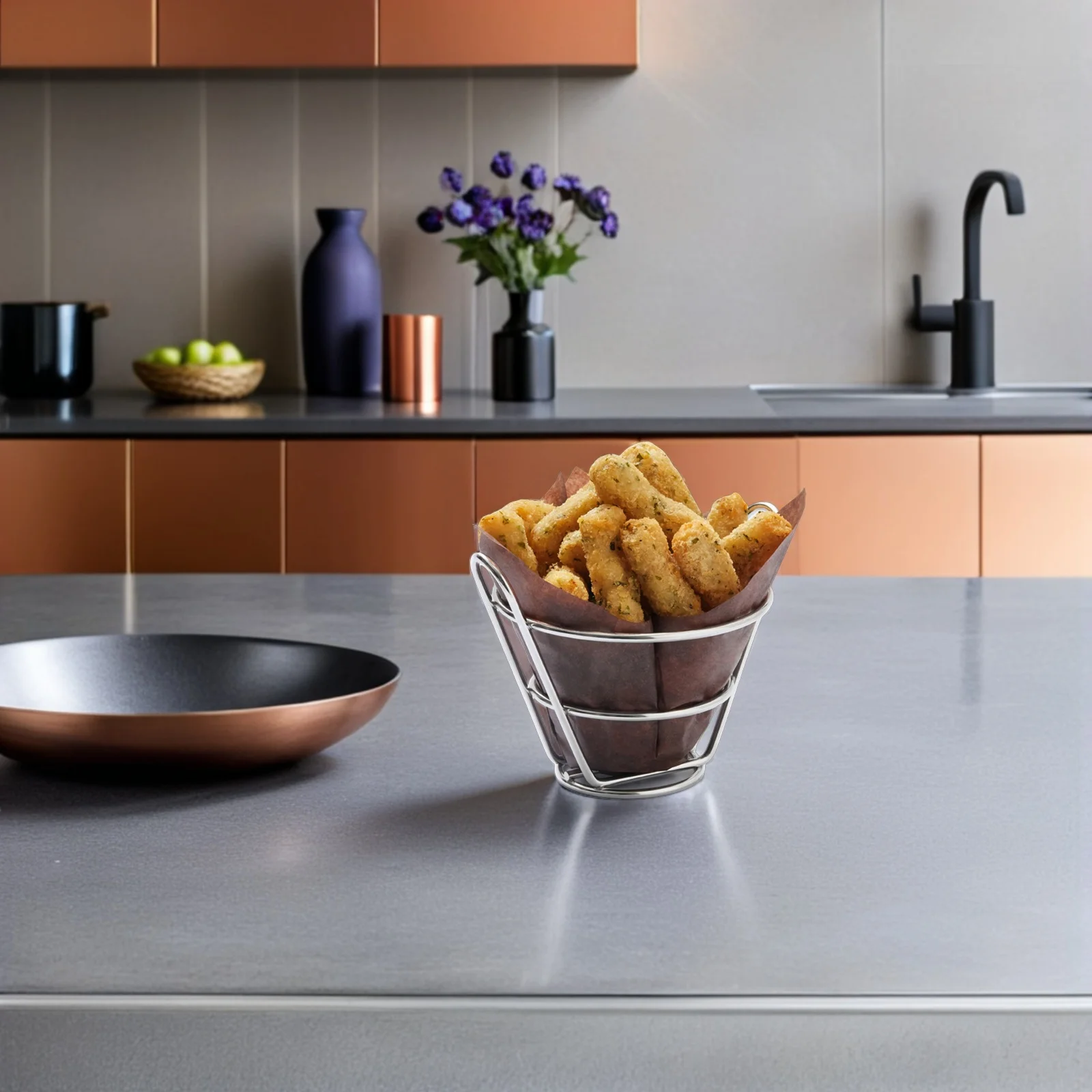 

Stainless Steel French Fries Holder Snack Rack Storage Organizer For Home Party Restaurant Fries Basket Appetizer Service Rack