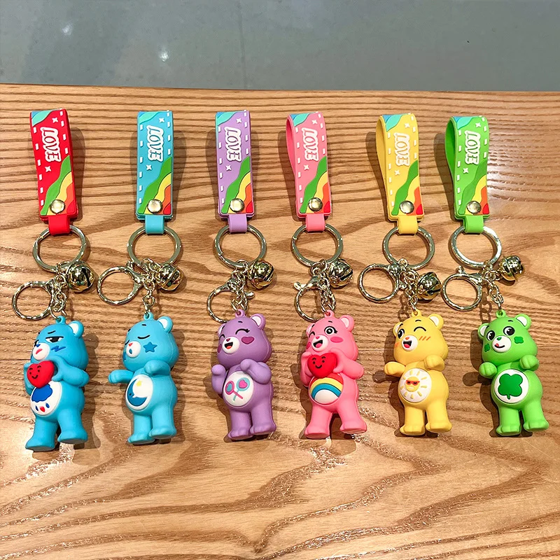 Caring Bears Schlüsselanhänger Cartoon Kawaii Regenbogen-Bär Niedliche Modelle Puppe Schlüsselzubehör Kleiner Bär Taschendekoration Mädchen Spielzeug Geschenke