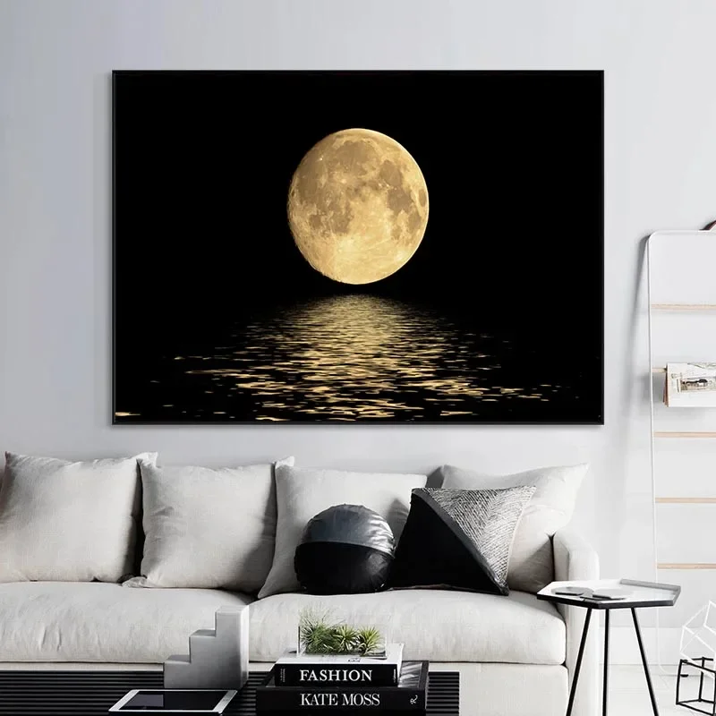 =Abstract Landscape Black and White Moon Modern Wall Art, HD Canvas Print Poster, Home, Living Room, Porch, Room Decoration