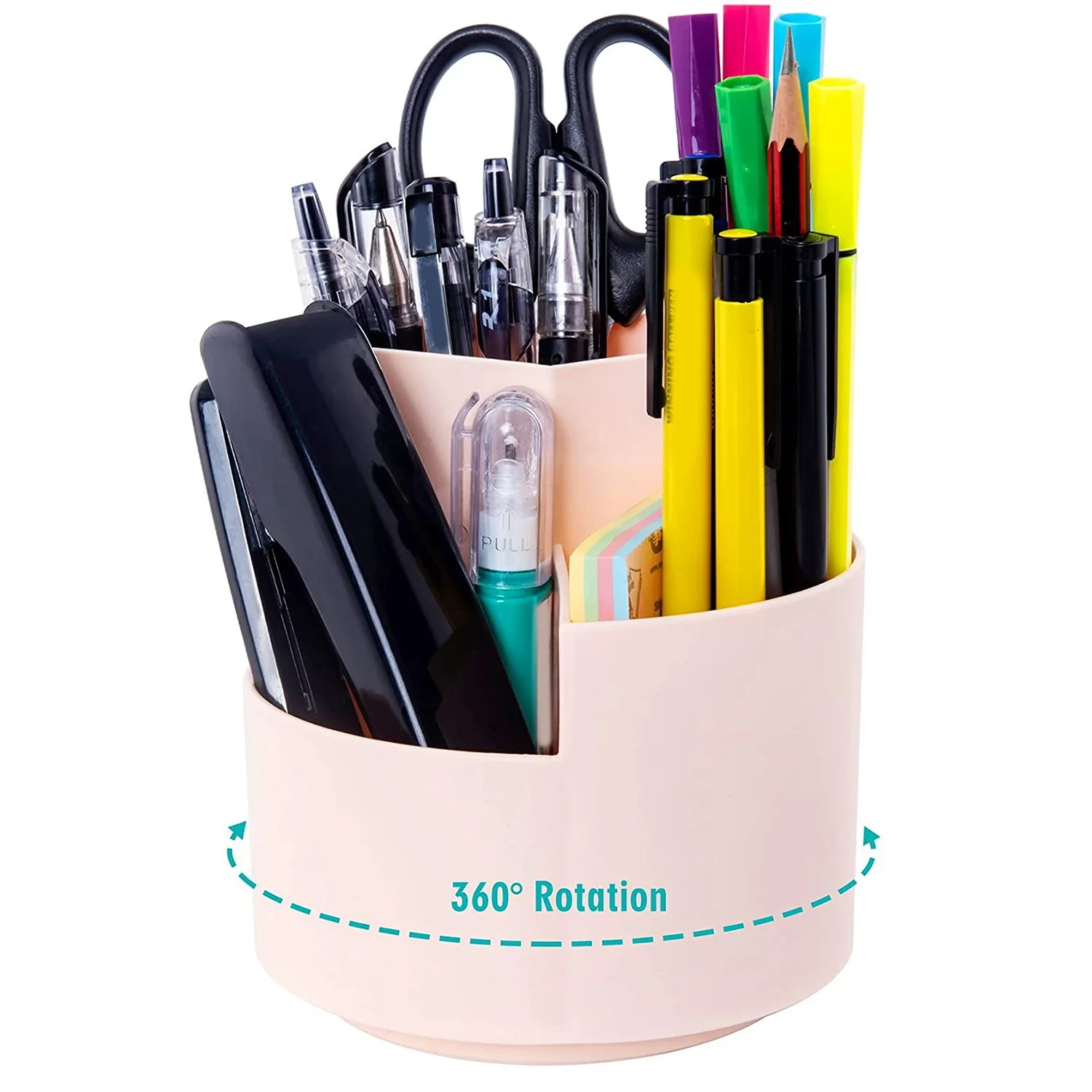 ที่ใส่ปากกาแบบหมุนได้อเนกประสงค์3ช่องสำหรับใส่ปากกาเครื่องเขียนถ้วยดินสอแบบหมุนได้อุปกรณ์จัดระเบียบปากกาสำหรับสำนักงานบ้านสีชมพู