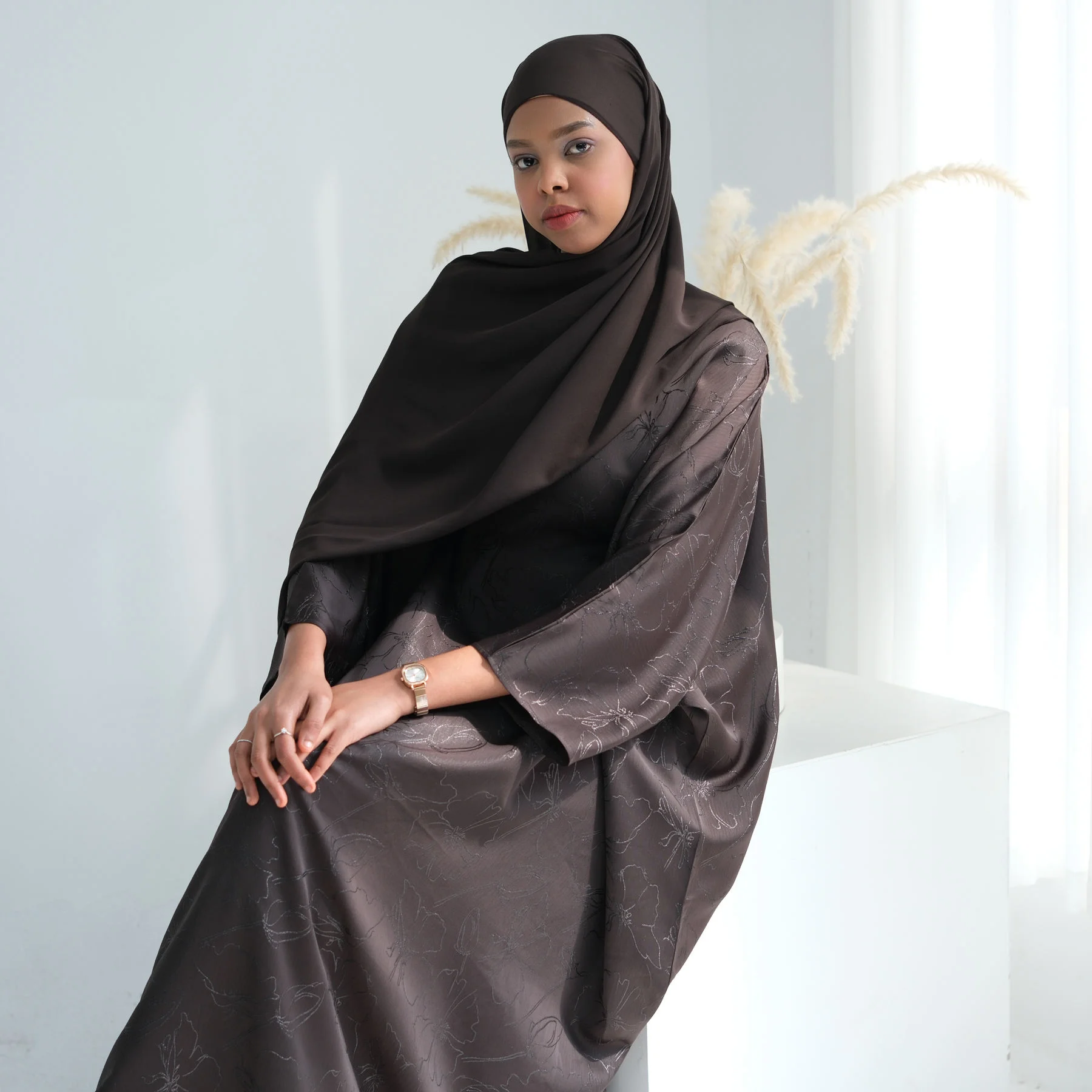 

Kaftan Abaya for Women Jacquard Satin Evening Dress Muslim Islam Clothing Ramadan Eid Djellaba Kebaya Caftan Marocain Femme Robe