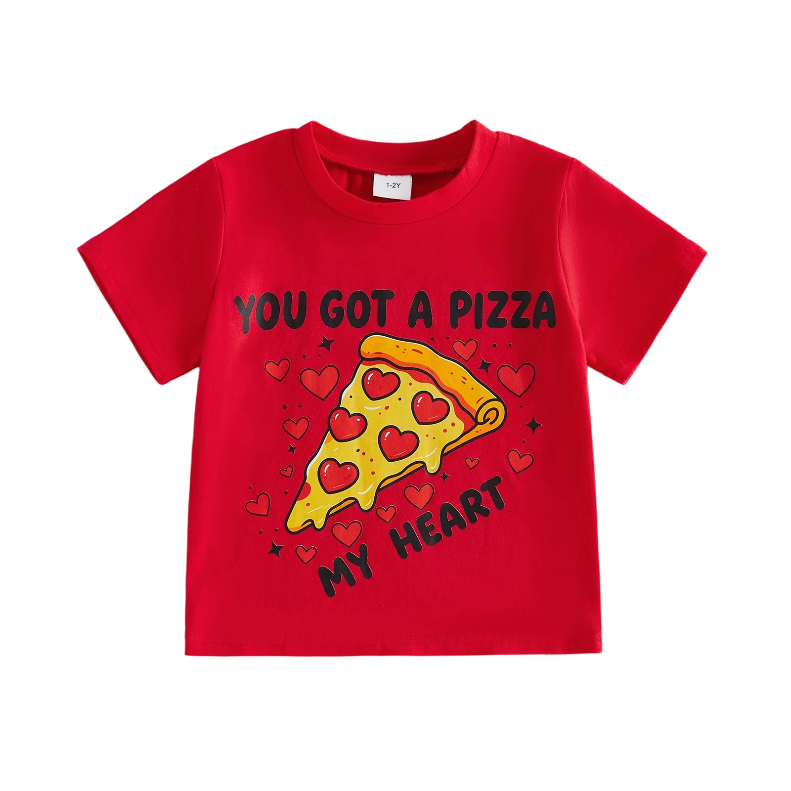 Boy Valentine s Day Tshirt Short Sleeve Pizza Muffin Letter Heart Tops
