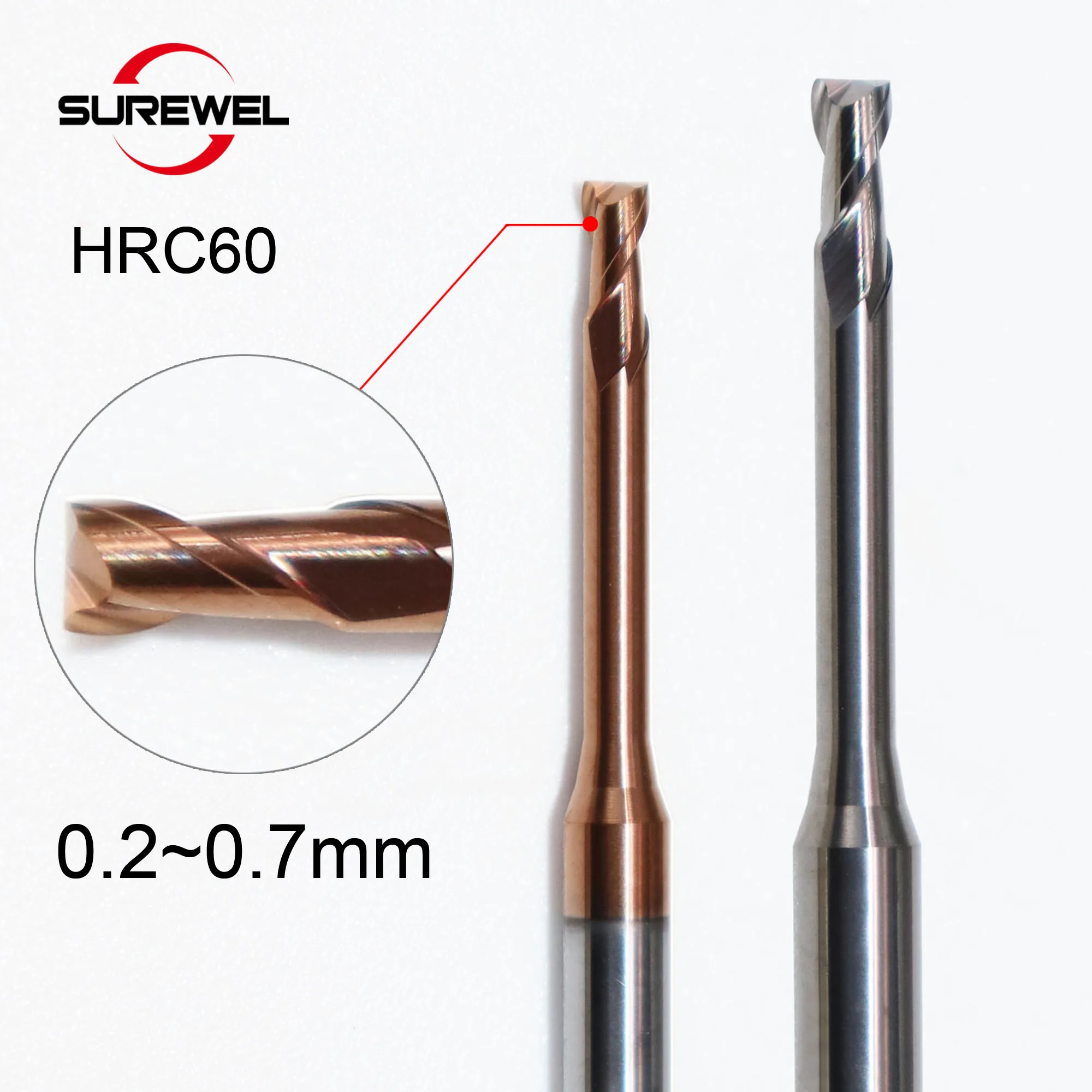 HRC60 Long Neck Micro End Mill 0.2mm~0.7mm for Aluminum Alloy Copper,Steel,Stainless Steel CNC Machining Solid Carbide Cutter