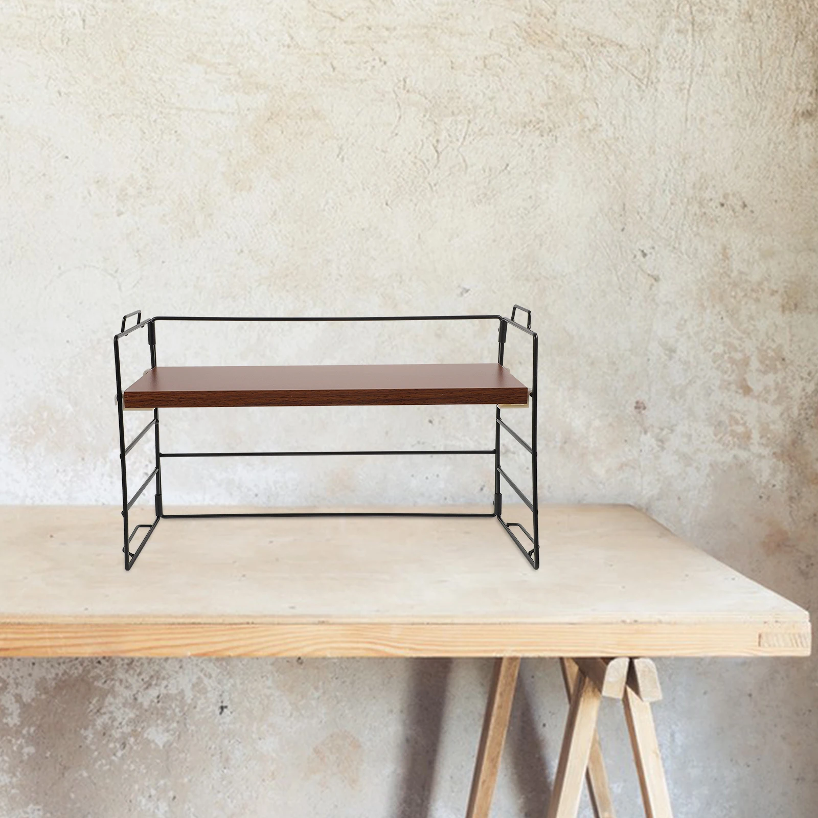 

Desktop Organizer Wooden Iron Storage Rack Office Home File Stationery Holder Multipurpose Easy Carry Simple Color Large