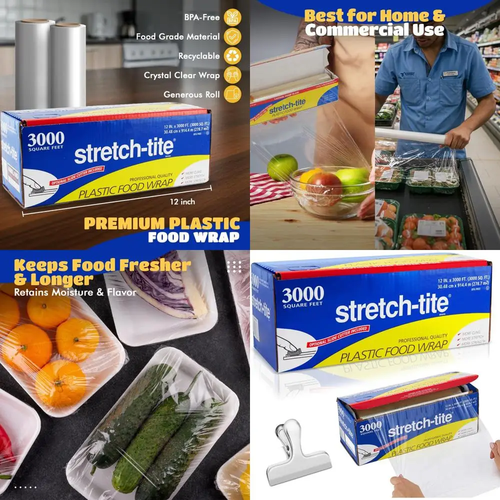 

Self-Adhesive Stretch Film with Built-in Cutter and Bag Clamp