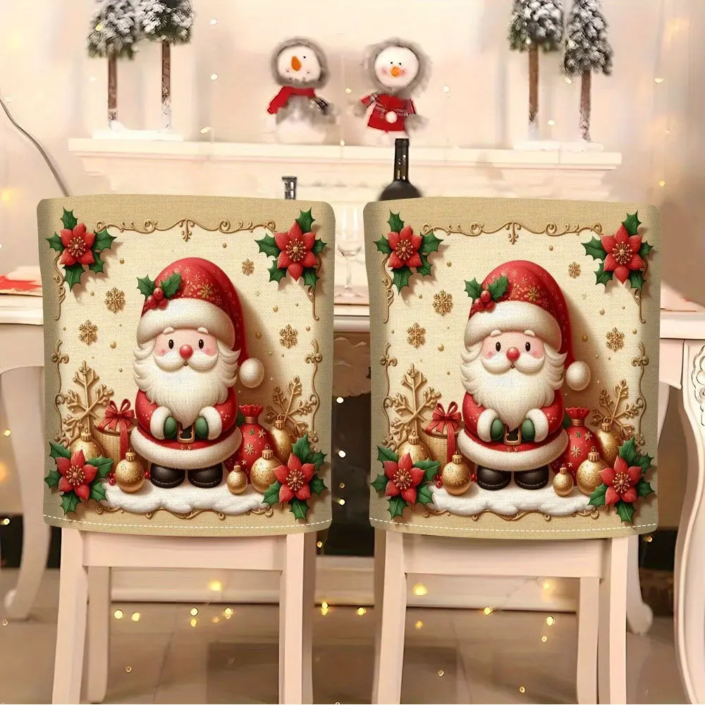 VIKAMA 3D Christmas Rustic Wood Xmas Chair Covers 2/4/6 PCS for Washable Stretch Kitchen Living Room Holiday Party Home Decor