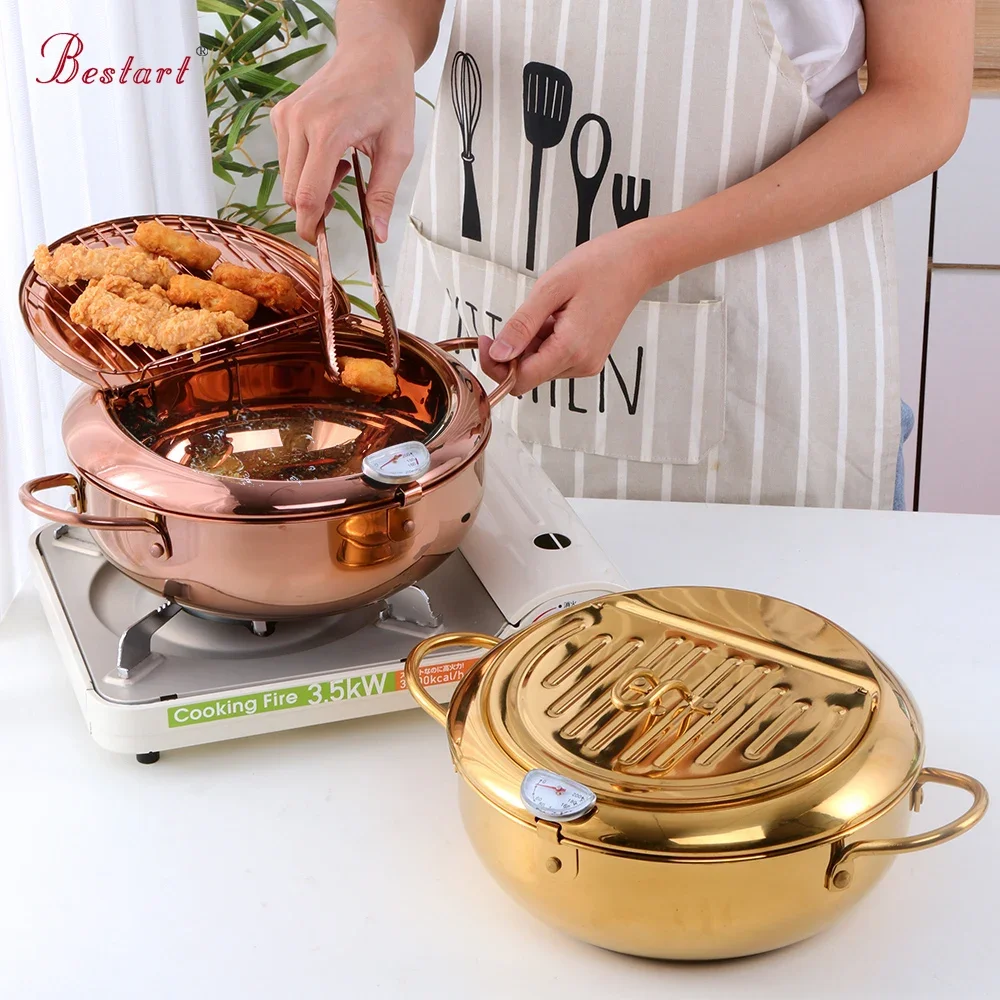 25cm Fryer Pan Turkish Kitchenware  BBQ Pans Frying Set With Big Cooking Soup Pot Thermometer Lid Skillet Tong Cooking Equpment