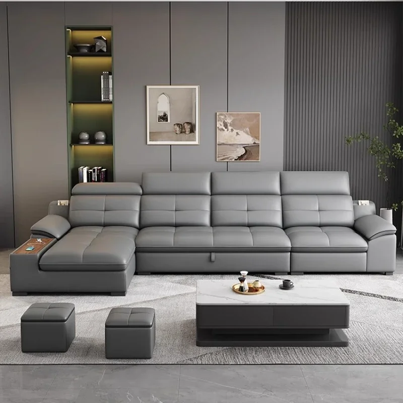 Nordic Functional Sofa Electric Adjustable Modern Storage Sofa Smart Leather Divano Letto Living Room Furniture