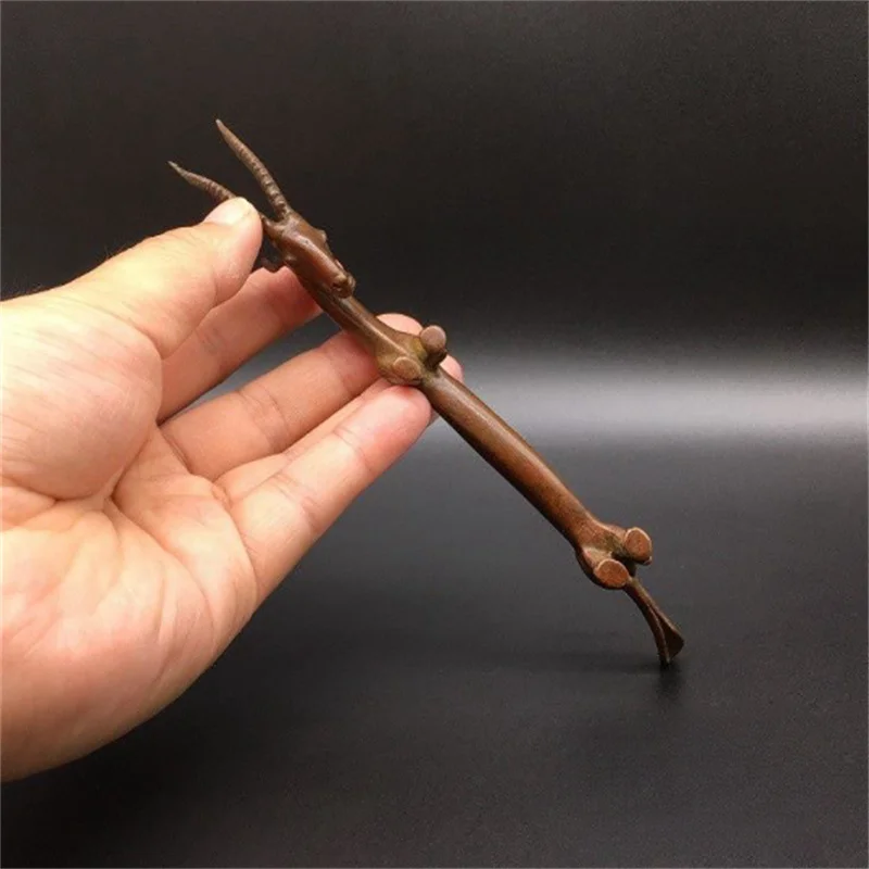 Little Fairy/ Imitate Ancient Solid Copper Tibetan Antelope Pen Holder Desktop Tea Ceremony Crafts Small Ornaments Model Gift