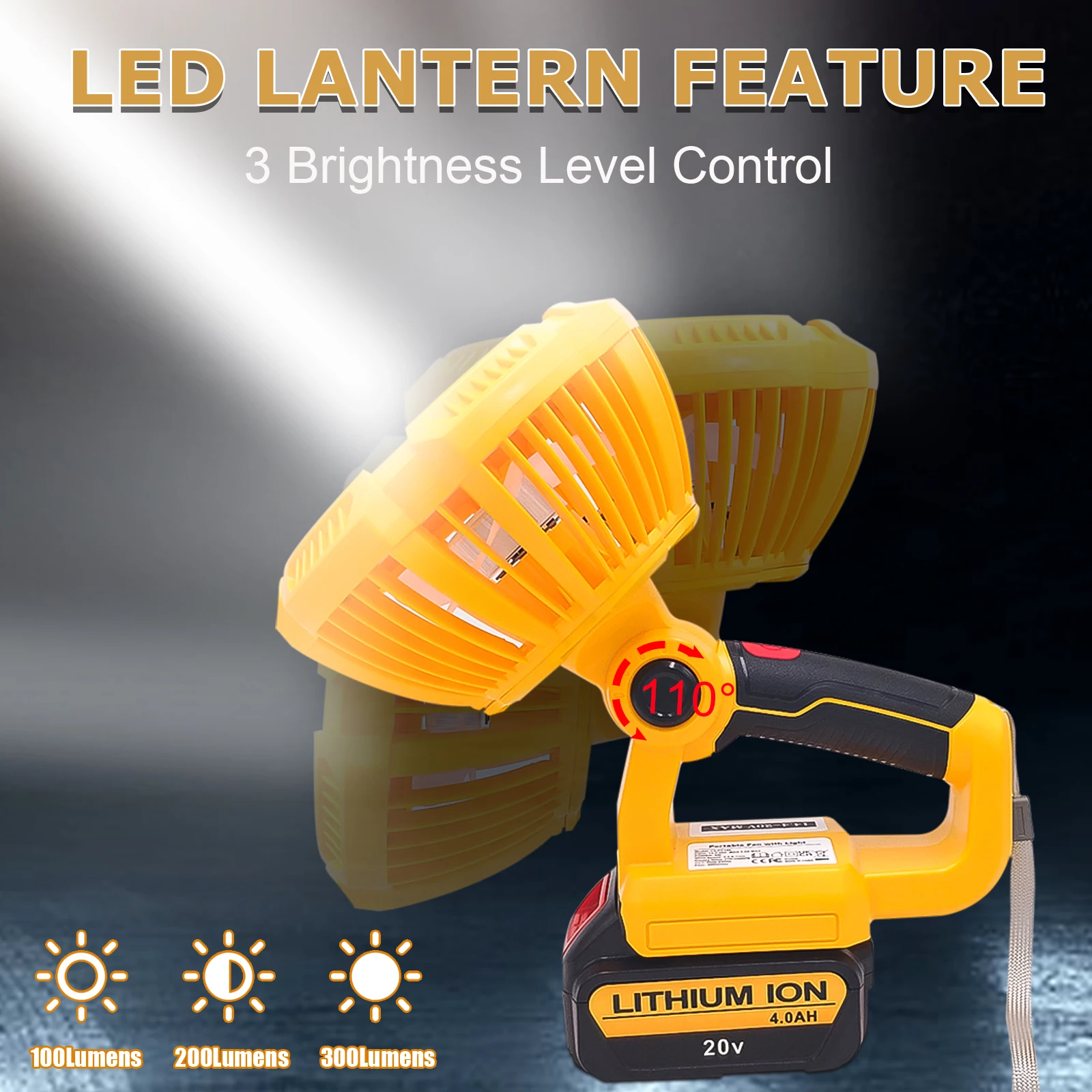 9W สำหรับ DeWalt 14.4-20V แบตเตอรี่ Li-ion แบบพกพาพัดลมแนวตั้งพร้อมไฟ LED ชาร์จเร็วพอร์ต USB เสียงรบกวนต่ำพัดลมไฟฟ้า