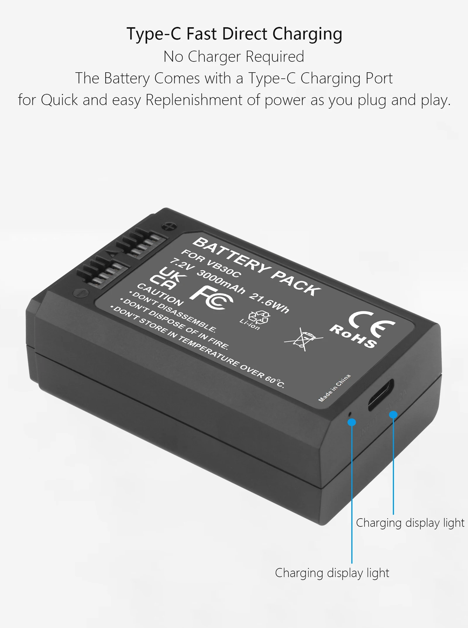 Bateria zamienna 3000mAh z portem USB-C do V1ProC V1ProS V1ProN V1S V1C V1N V1F V1O V1P V100C V100N V100S V860III-S
