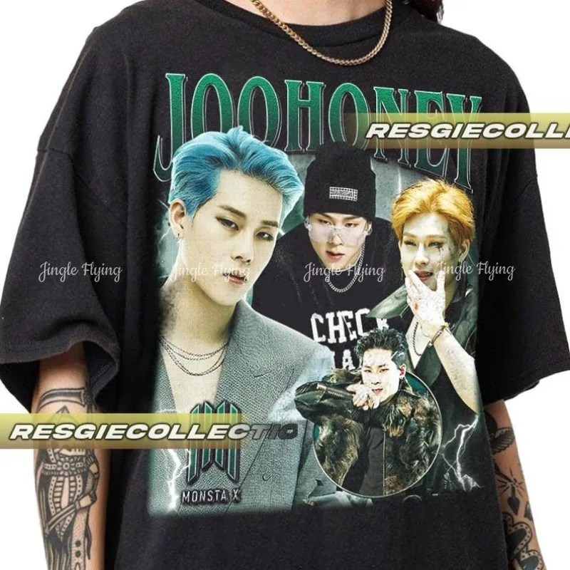 Joohoney X Monsta Vintage Unissex Camiseta Edição Limitada Kpop Camisa Softstyle Tee Coreano Pop Merch Retro Gráfico Top