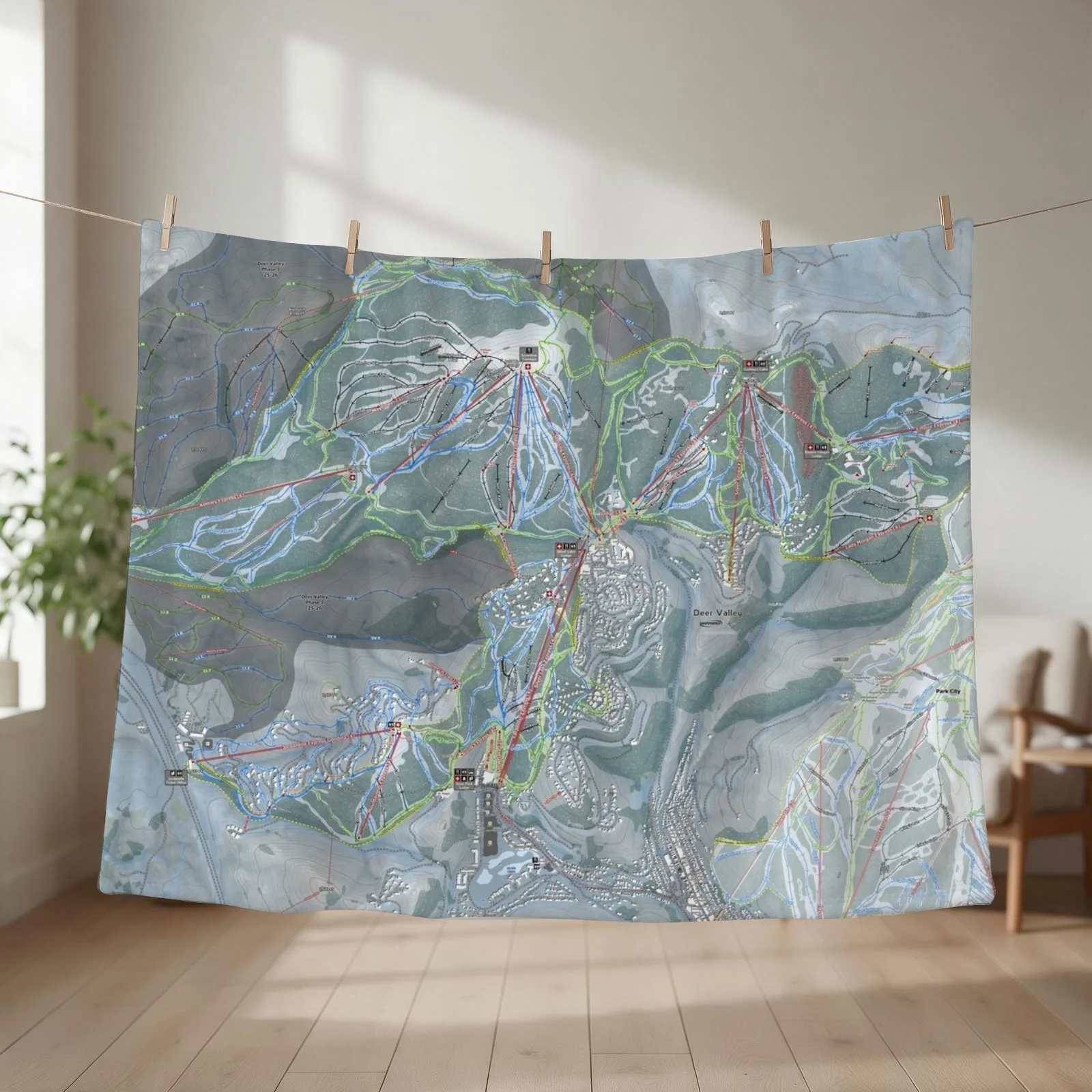 Deer Valley Resort Trail Map Throw Blanket couch cozy soft plush fuzzy picnic outdoor blanket