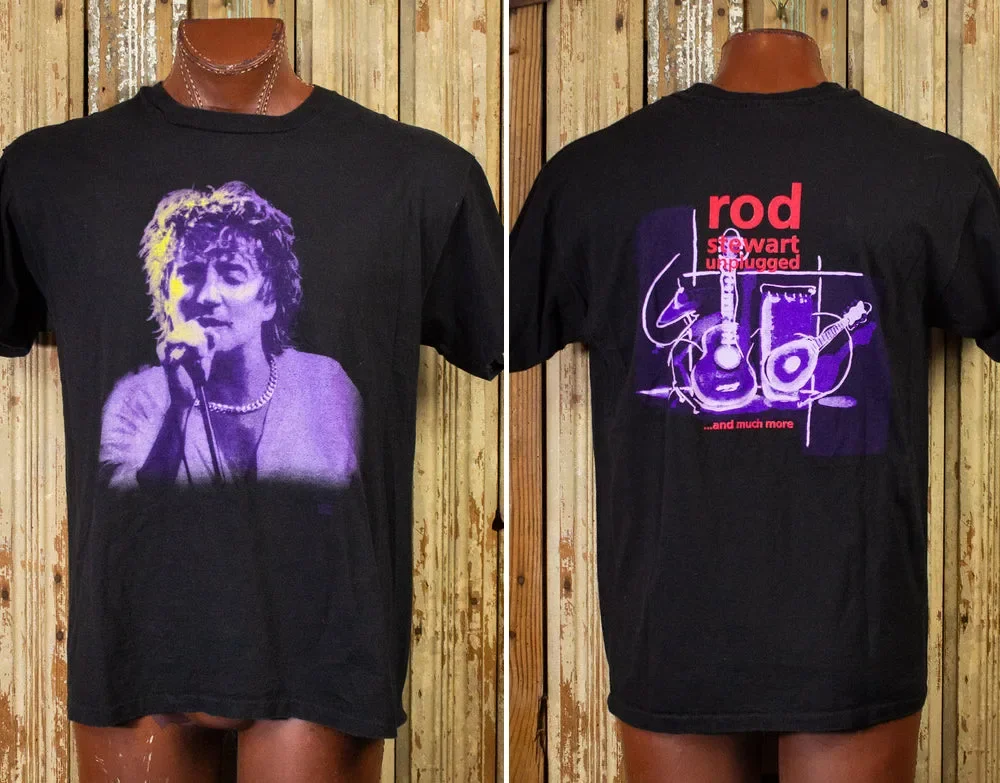 Vintage Rod Stewart Unplugged Concert T Shirt 1993 Black