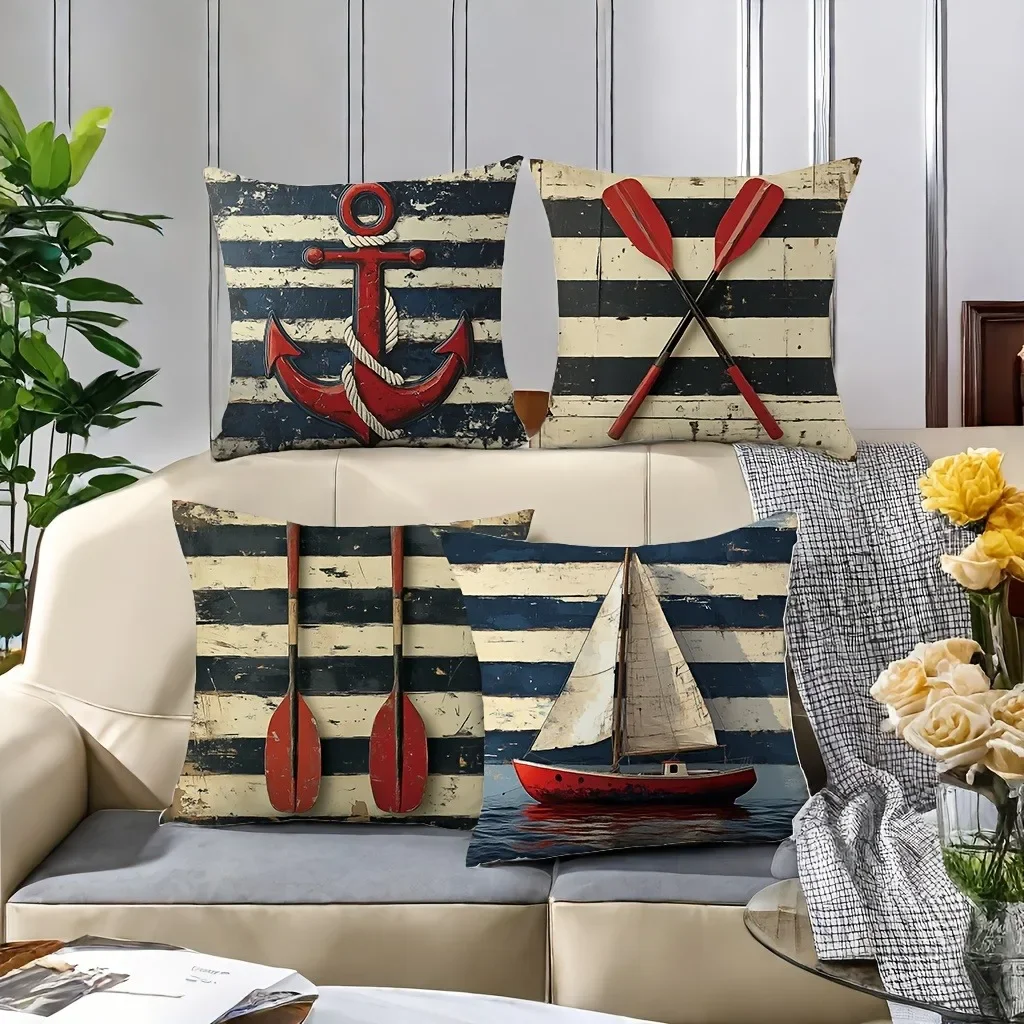 4pcs Maritime themed pillowcaseSuitable for sofa car bedroom decorative cushion cover pillow cover