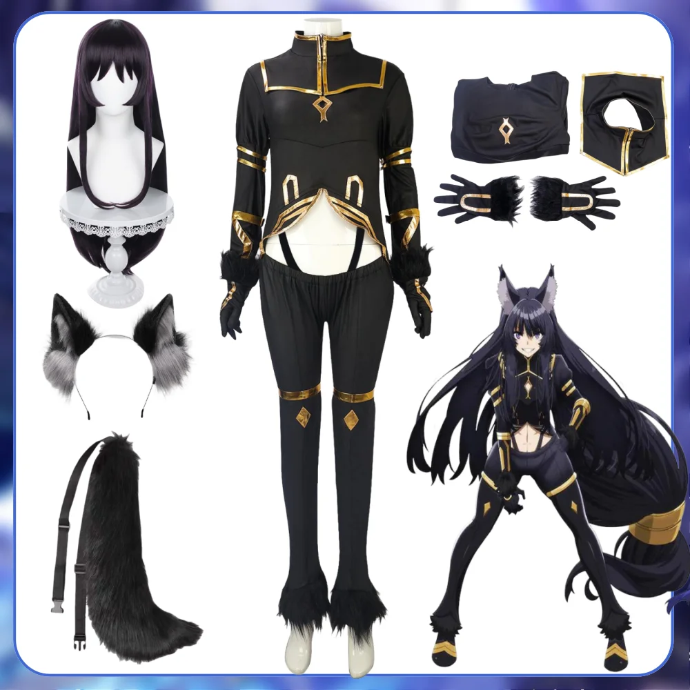 Anime die Eminenz in Schatten cos Delta Cosplay Kostüm Frauen Perücke Sara Schatten cos Garten schwarz Uniform Ohren Schwanz Halloween Outfit