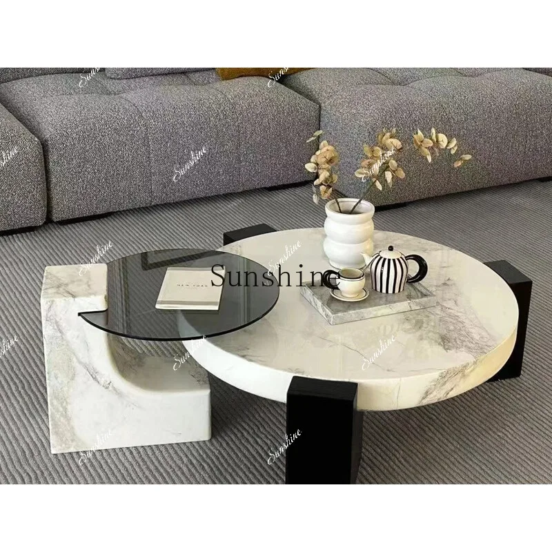 

Italian minimalist marble small apartment new high and low combination coffee table FT