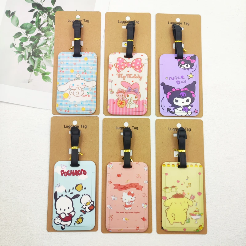 سلسلة سانريو ملصق الأمتعة الرائع علامة الأمتعة اللطيفة للأطفال حقيبة معرف عنوان حامل الأمتعة الصعود حقيبة محمولة تذكرة
