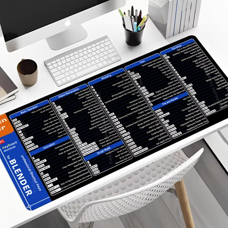 Large Mouse Pad Cheat Sheet For Blender Shortcuts Professional Keyboard Mousepad Software Web AI Engineer Desk Mat Office User