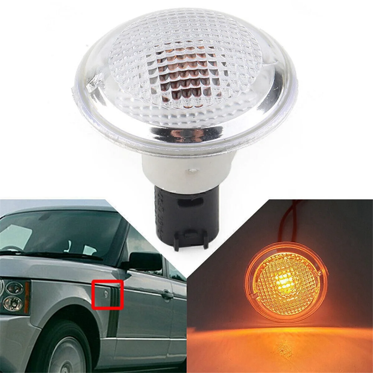 

1Pair Car Side Marker Lamp Light Clear White Round for Range L322 2003-2012 XGB500020