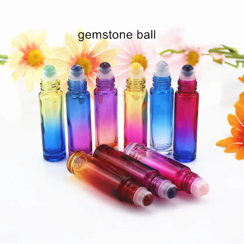 1PC Natural Gemstone Roller Ball Bottle 10ml Thick Doterra Essential Oil Roll On Bottles Empty Cosmetics Perfume Container