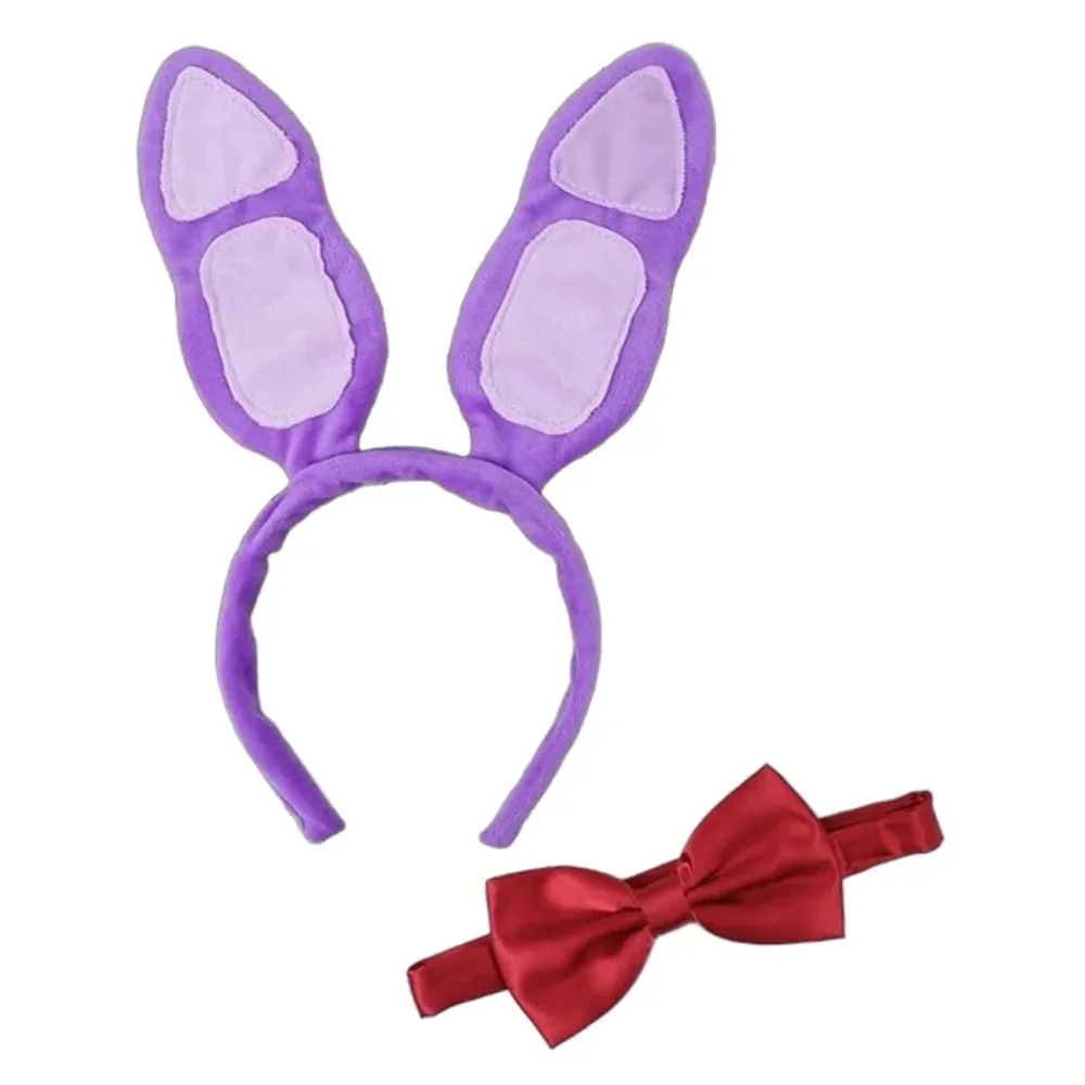Purple Bunny Costume Accessories Bunny Ears Headband with Red Bow Tie for Women Men Halloween Party Cosplay Decorative Props