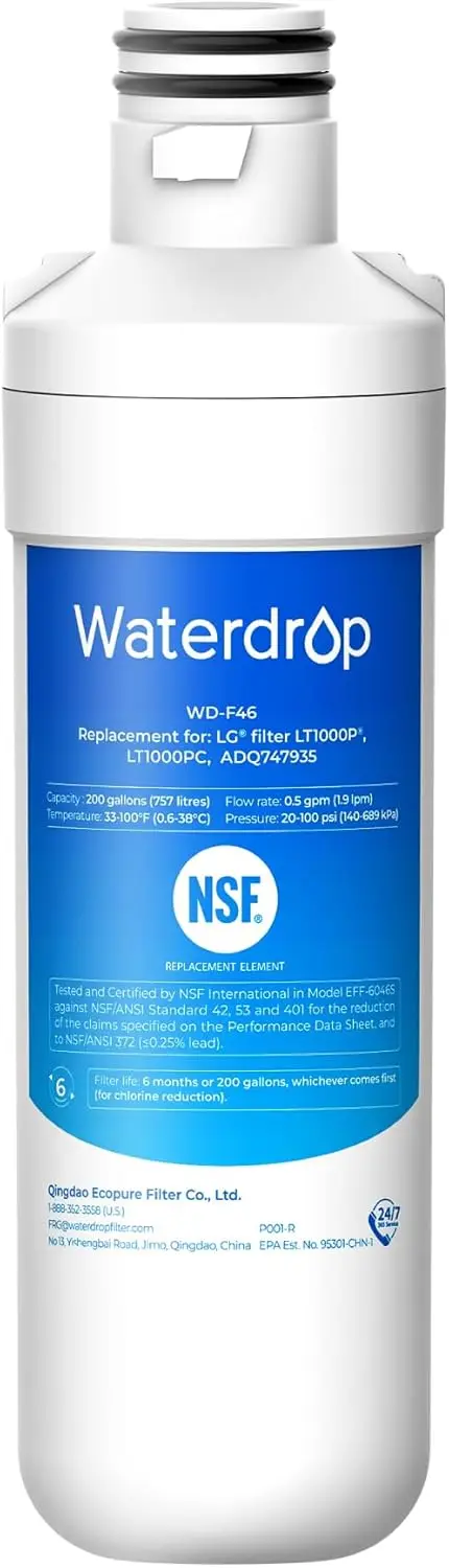 

NSF Certified Refrigerator Water Filter, Replacement for LG LT1000P, ADQ747935, 46-9980, Fits LFXC24796S
