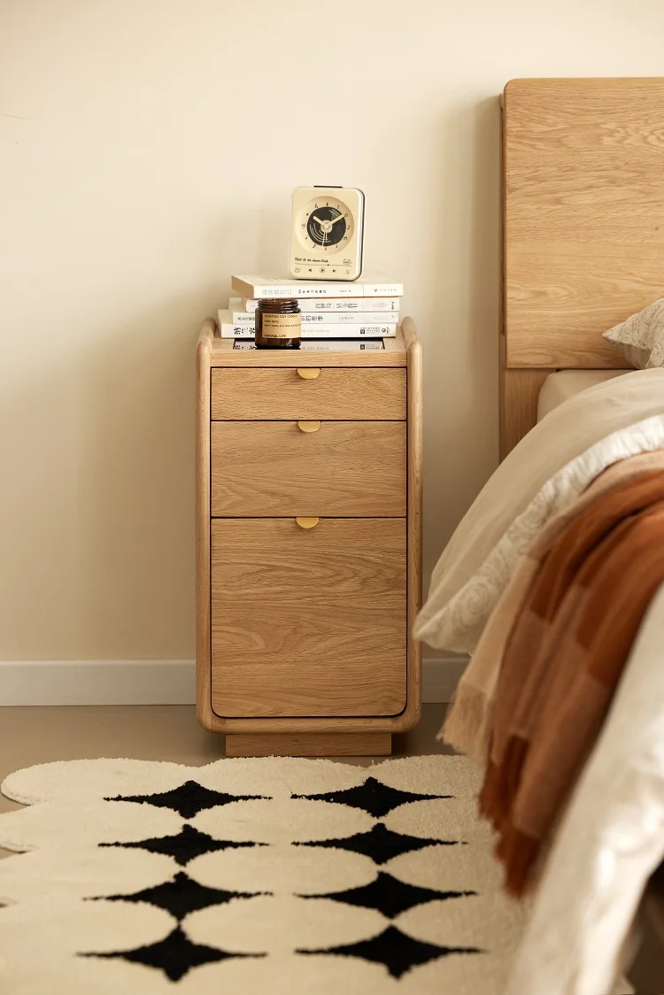 Q6052 Minimalist Style Solid Oak Wood 3 Drawers With  Jewelry Box Bedroom NightStand Bedside Table for Small-size Apartment