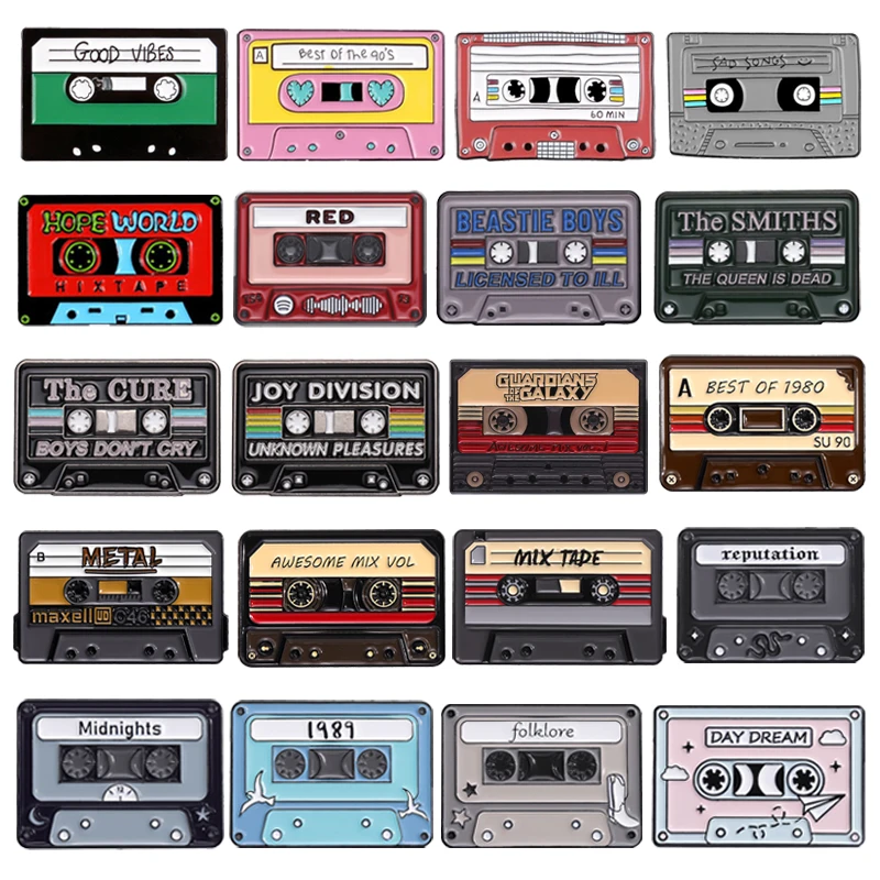 Retro Fine Line Cassette Collection Enamel Pins Nostalgia Tape Best Of 1980 Brooches Lapel Badges Punk Jewelry Gifts for Friends