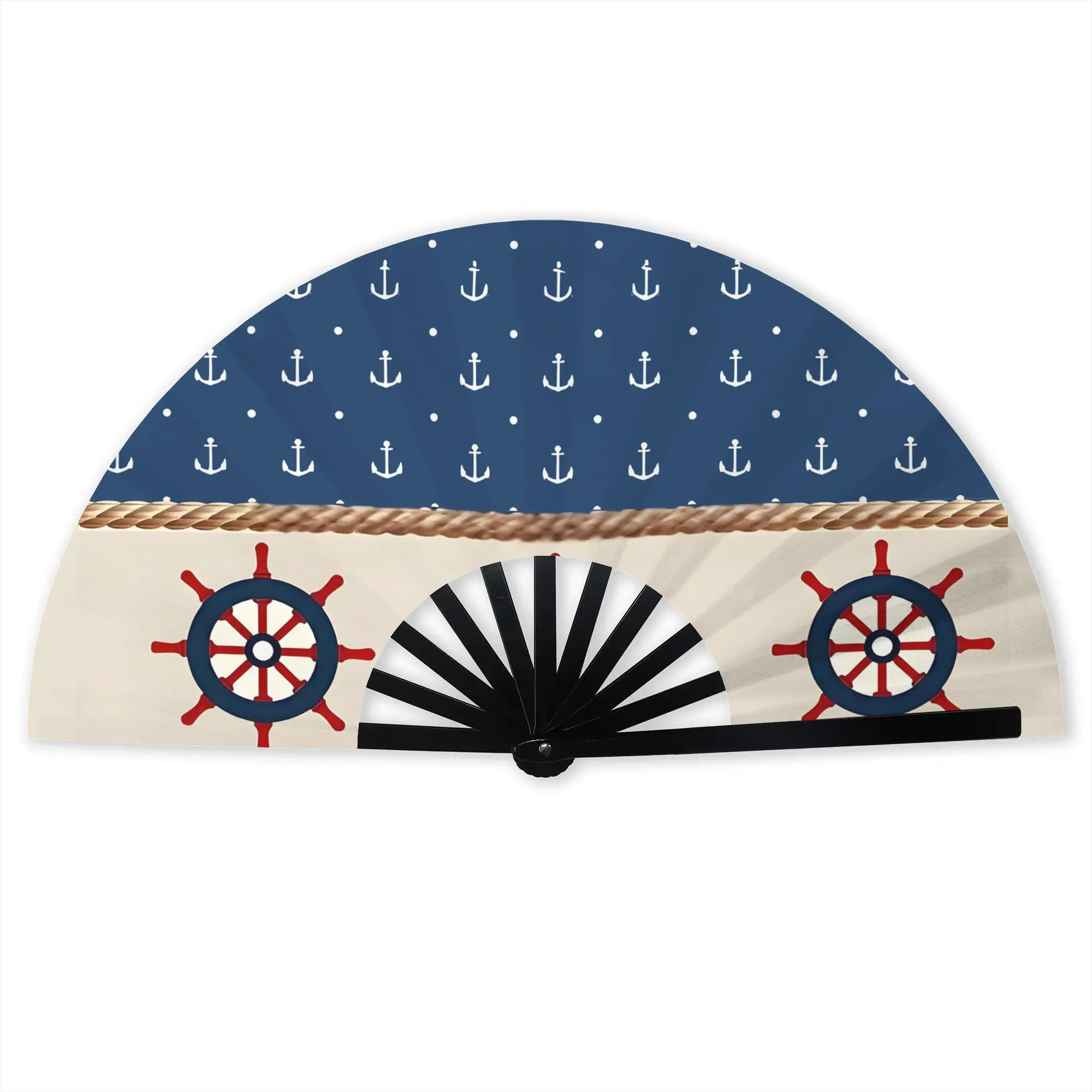 Nautical Anchor Ship Wheel Wave Traditional Folding Fan Oriental Art  High-Quality Fans Gift  Exquisite Decorative Hand Fan