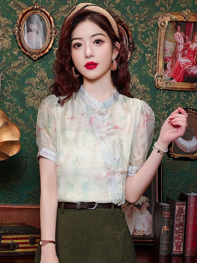 

Ретро-топ Flutton для женщин с короткими рукавами-фонариками в национальном стиле, модный, для повседневной носки, свободного кроя