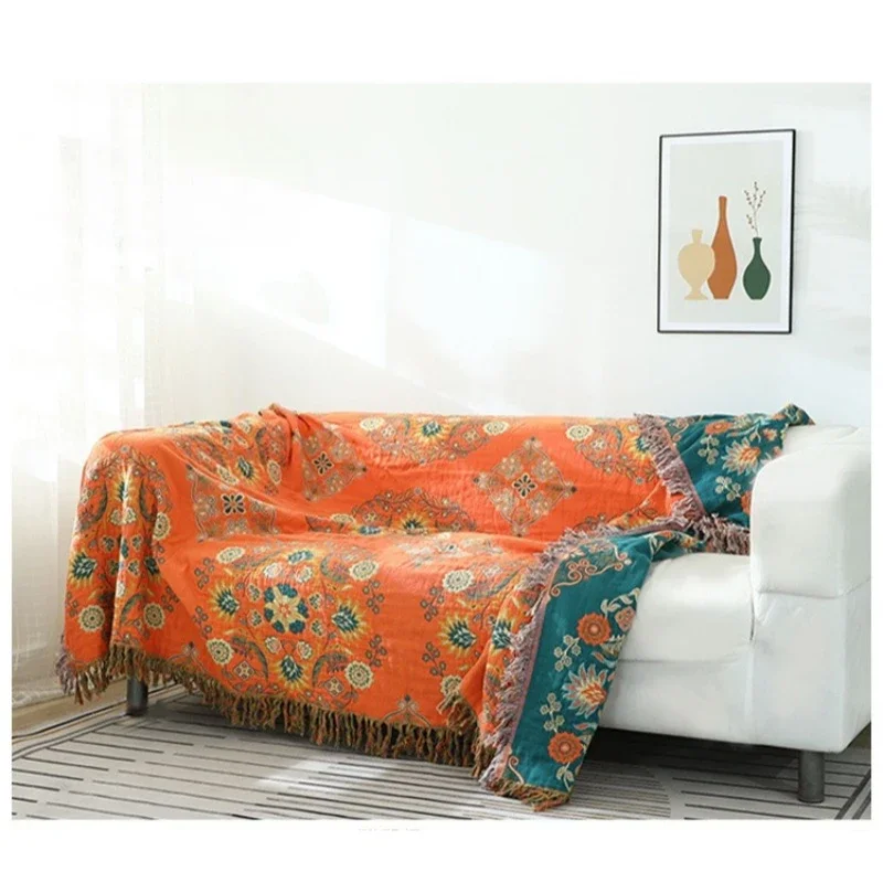 1PC Four-season Sofa Cover Blanket Towel Cotton Gauze Tassel Sofa Towel Double-sided European Quilt Home Textile