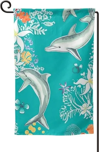 Dolphins Flowers Sea Starfish Coral Seashell Flag Double Sided, 12 X 18 Inch XXQ