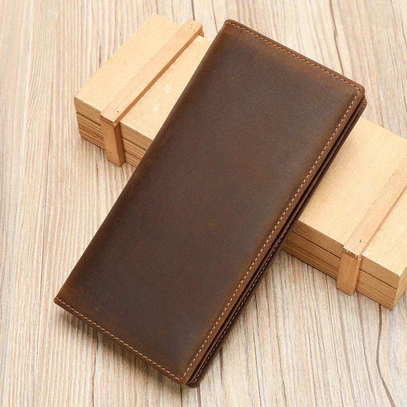 genuine leather long men's wallet, business retro portable clutch bag, handmade cowhide wallet for foreign trade