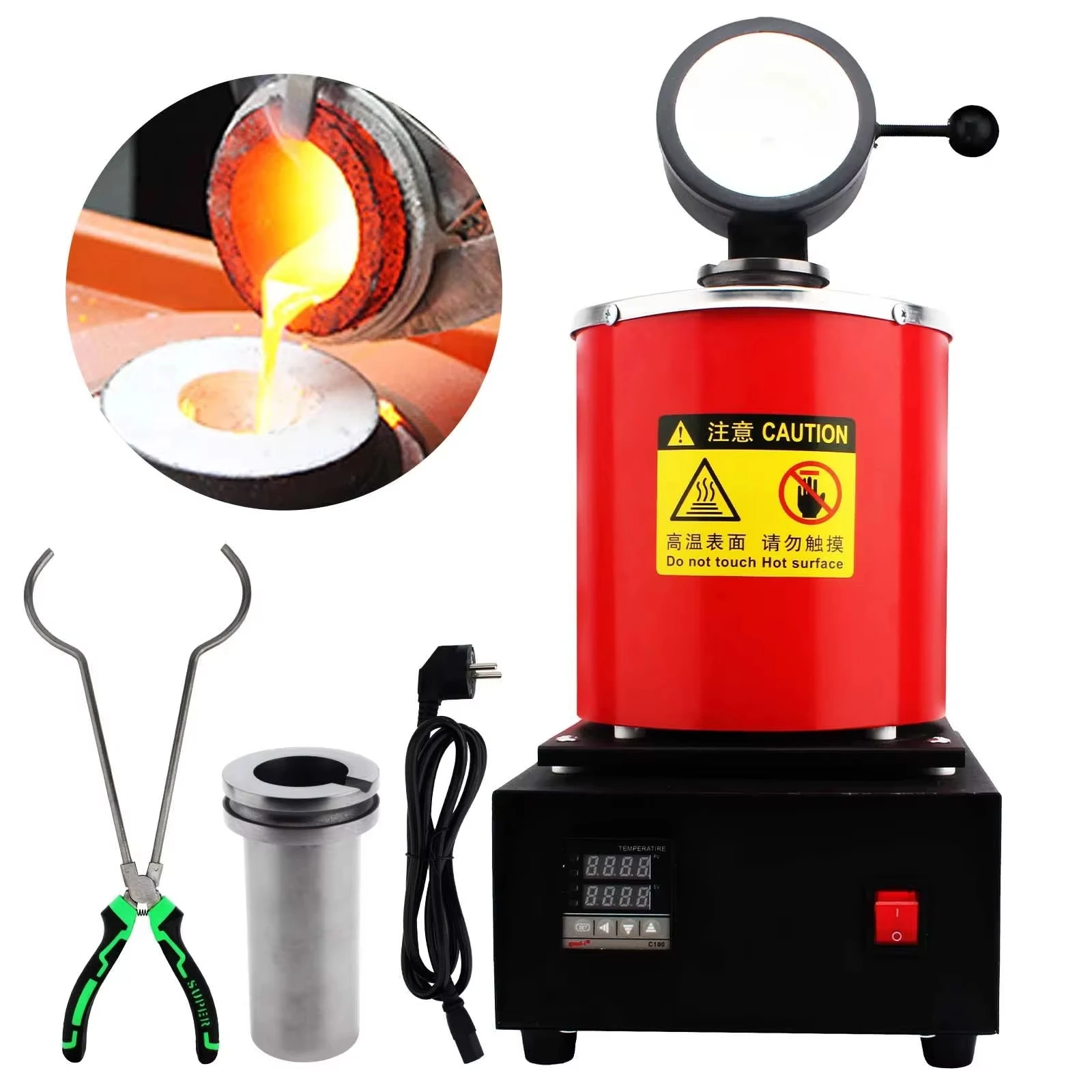 Mini Digital Electric Metal Melting Furnace with Graphite Crucible for Gold Tin Silver Copper Aluminium
