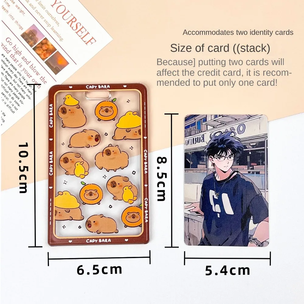 Kawaii Cartoon Capybara Photocard Holder with Lanyard Keychain Photo Protector Case Transparent Card Cover Photo Storage