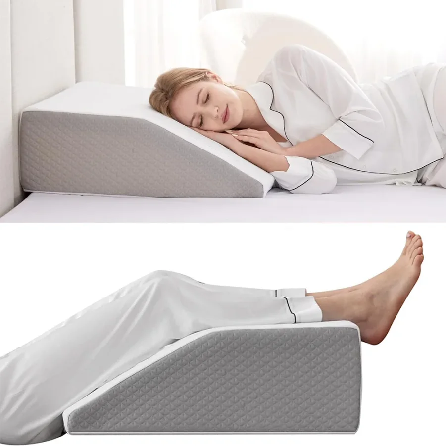 FULLHOT Memory Foam Leg Wedge Pillow, 8 Inch Elevating Leg Pillow for Side Sleeping, Rest, and Post-Surgery Support Cushion Bed