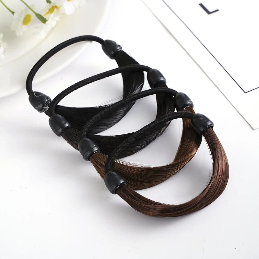 Rubber Band Made Of Hair Rope Simulation Wig Head Rope Fashion Wig Hair Ring Straight Hair Tie Ponytail Elastic Hair Accessories