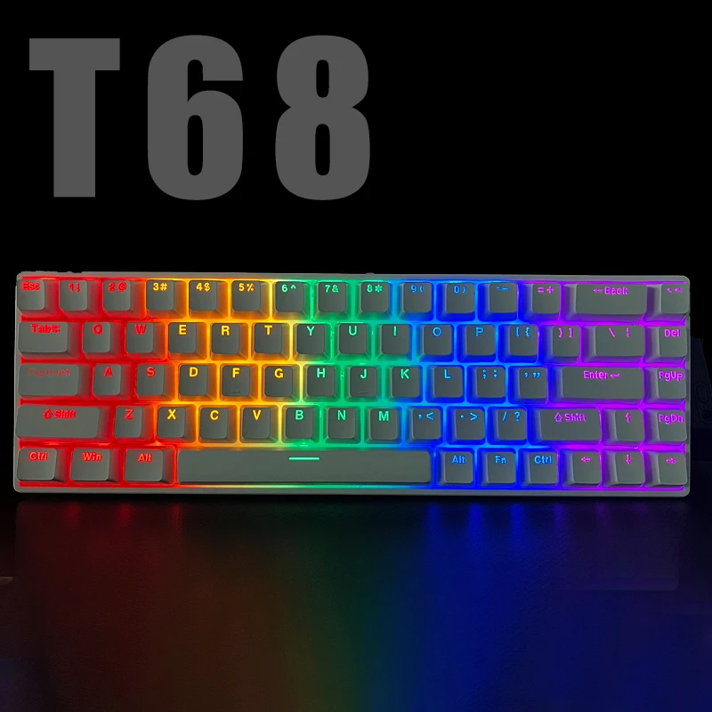 ZIFRIEND T68 60% Keyboard 68 Keys Hot Swappable Custom Keycap Gaming Mechanical Keyboard for Computer USB Wired Keyboards