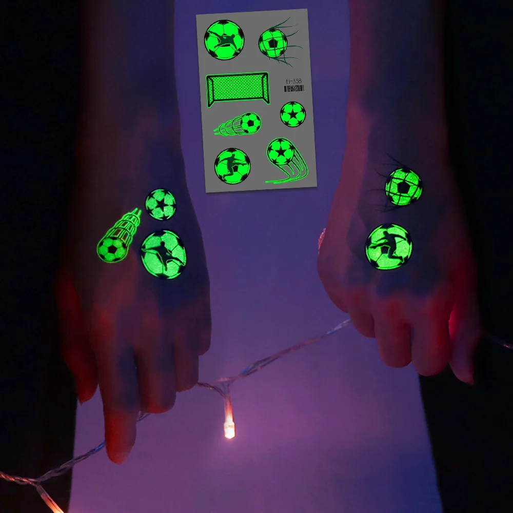 10 Sheets Football Tattoos Soccer Ball Luminous Temporary Tattoos Glow In The Dark Soccer Football Fans Party Favor Decorations