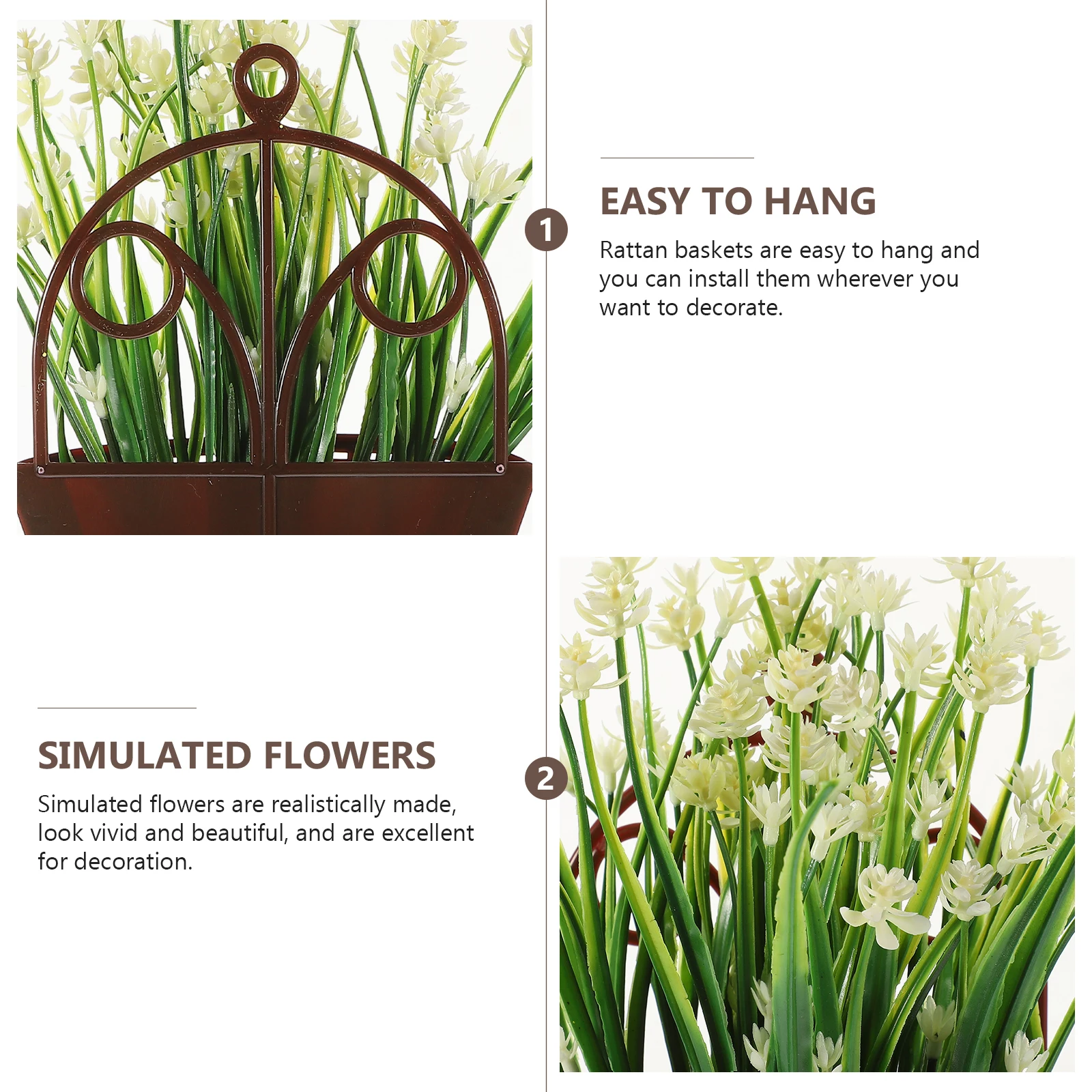 

Artificial Hanging Flower BasketWhite DecorDurableLiving Room Bedroom Suitable Space MatchingPlastic MaterialFarmhouse