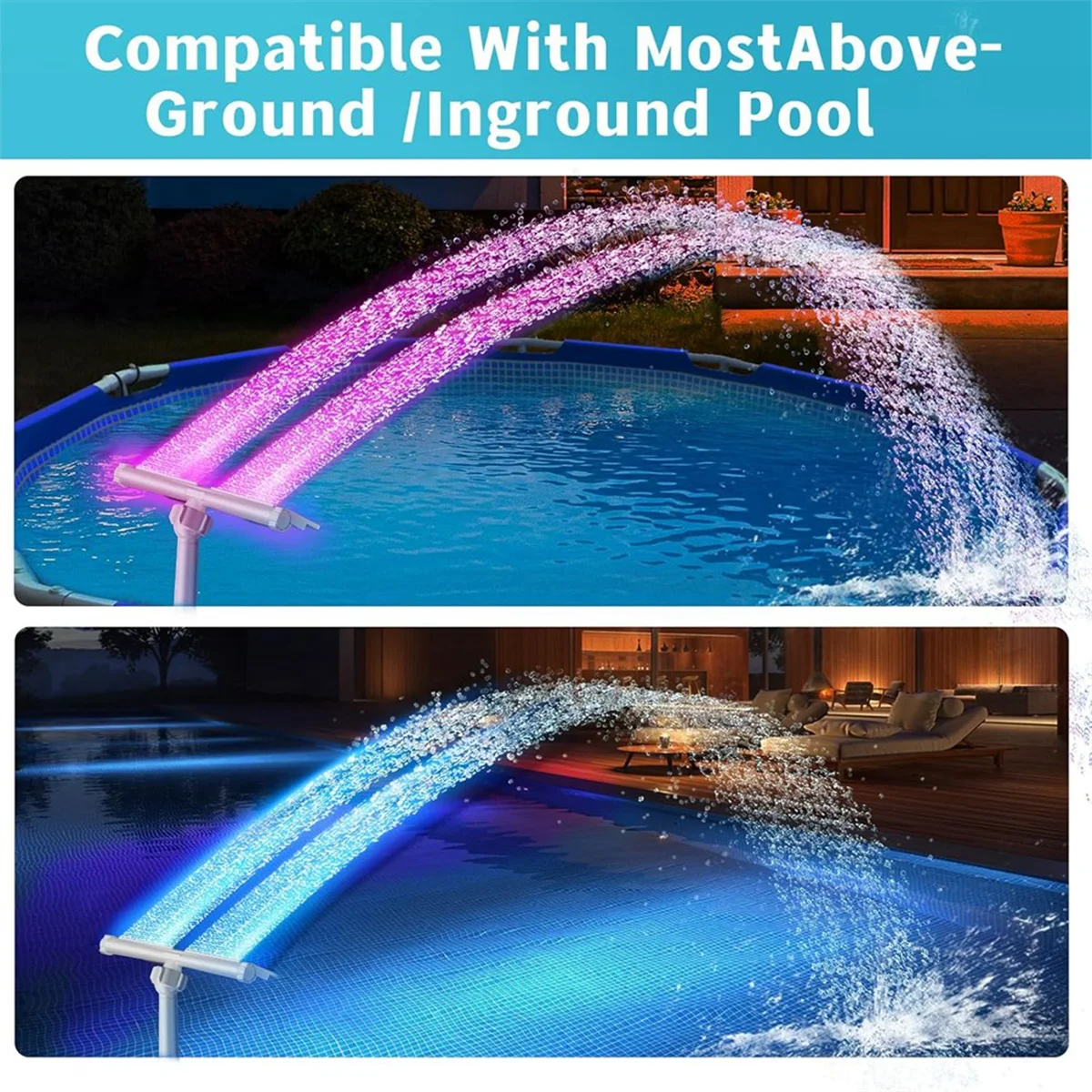 2025+ Fonte de piscina solar para piscinas acima e no solo com luzes RGB e fonte de aspersão de piscina dupla com detecção automática de luz